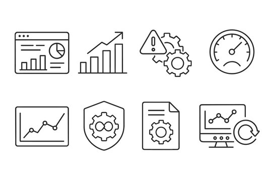 Business and analytics line icon set. data, statistics, dashboard, growth icons collection