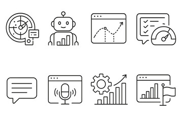 Fototapeta premium Business, technology outline icon set. analytics, communication symbols collection