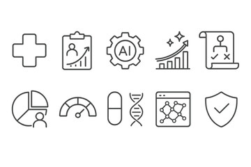 Healthcare, business line icon set. medical, analytics, and protection outline collection