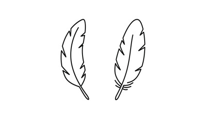 Two Feather Outlines in Black and White for Coloring or Design