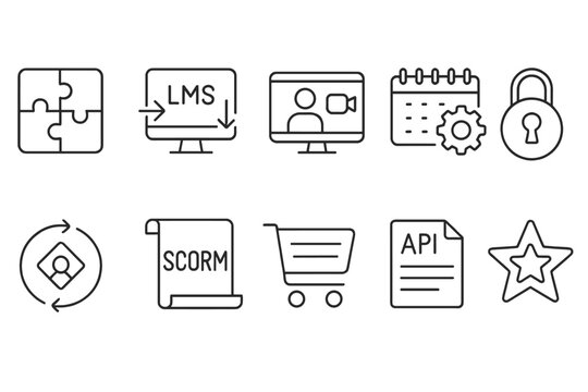 Education, technology line icon set. e-learning, digital tools, online education icons