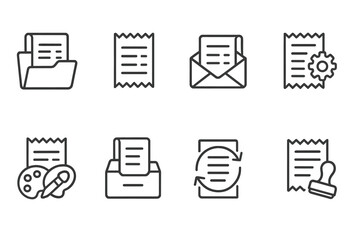 Document management outline icon set. filing, archiving, editing, communication icons