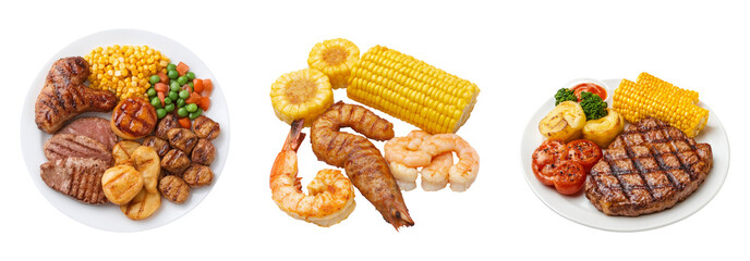 Delicious Meat and Seafood Dishes on Clean Transparent Background