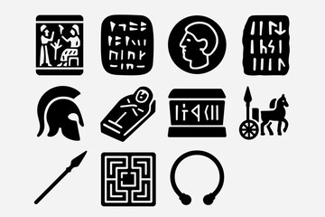 Ancient greece silhouette icon set. mythology, history icons collection