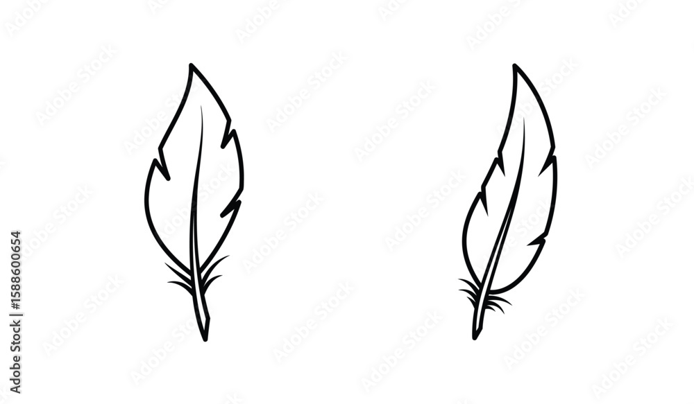 Poster two simple feather outlines in black on a white background design element