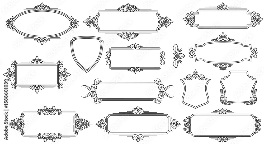 Poster a set of ornate vintage frames and borders in vector format, perfect for adding a touch of elegance 