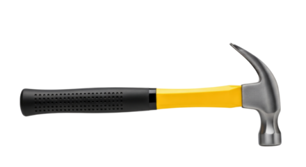 Hammer with yellow and black handle isolated on transparent bg, cutout png