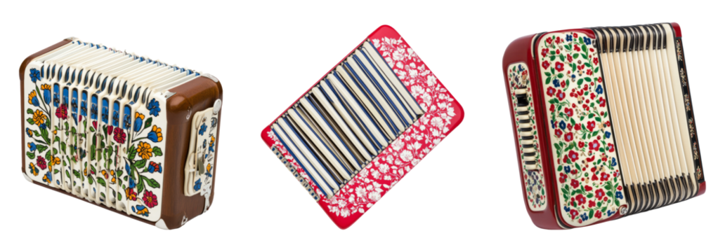 Vintage Accordions Isolated on Transparent Background for Design Use