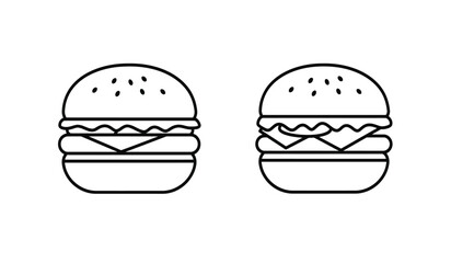 Two Burger Icons with Cheese and Sesame Seeds on a White Background