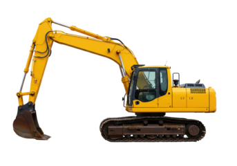 Isolated Yellow Excavator with Extended Arm and Bucket