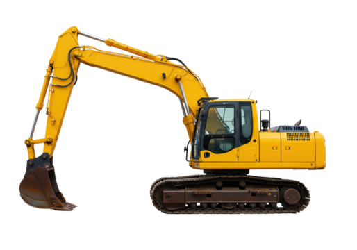 Isolated Yellow Excavator with Extended Arm and Bucket
