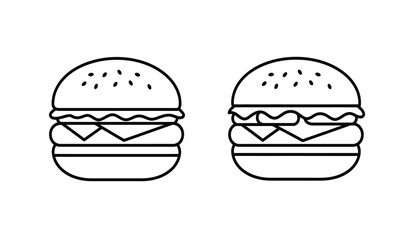 Two Burger Icons with Black Outline on White Background Illustration