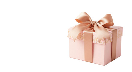 Soft Pink Gift Box with Satin Bow on Transparent Background