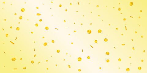 Russian ruble coins falling. Scattered gold RUB