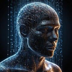 conceptual artwork Futuristic digital human with glowing circuits.