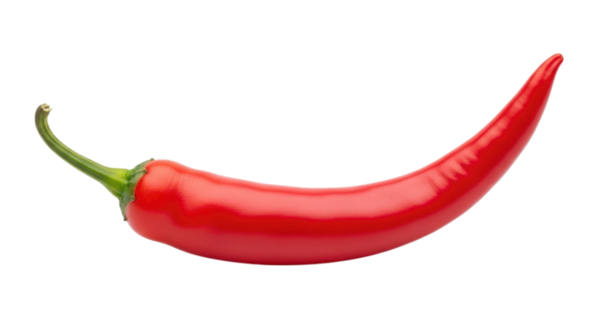 Bright red chili pepper captured on a white background cutout isolated on transparent bg, cutout png