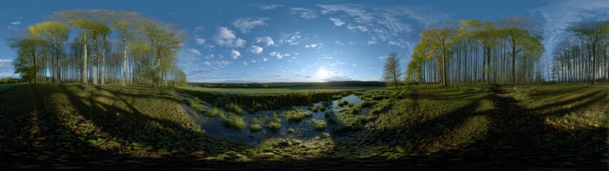 Obraz premium Serene nature landscape hdr panorama 360 degrees tranquil river scene at sunset