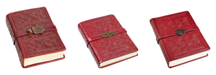 Isolated Red Leather Journals on Transparent Background for Design