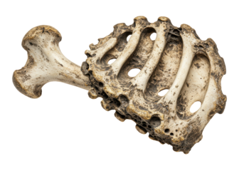 Isolated Weathered Animal Bone Structure with Holes and Texture