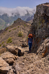 Active woman hiking in Teno mountains