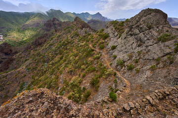 Trail across volcanic ridge in Teno