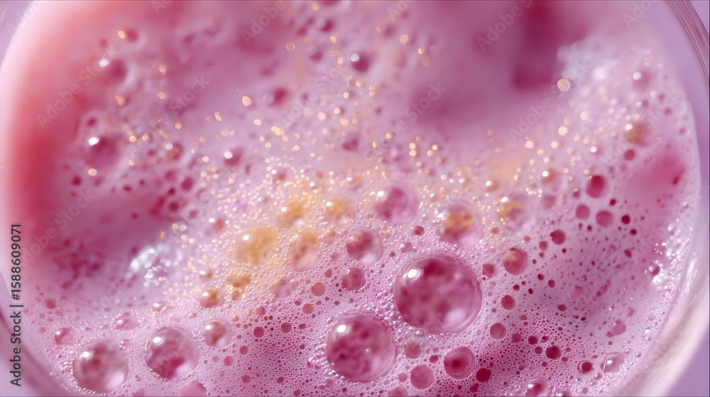 Aufkleber pink bubbles and foam texture with soft blurred background creating abstract macro photography patte