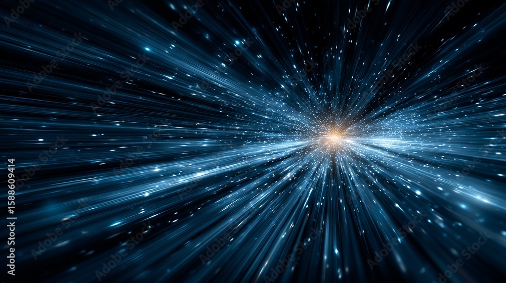Poster abstract cosmic burst illuminates hyperspace travel, digital background simulating star speed within
