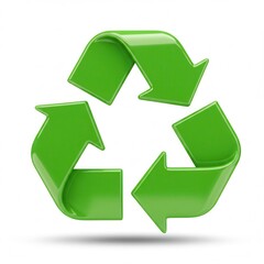 Green recycling symbol on white background green arrows