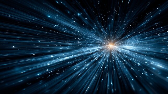 Abstract cosmic burst illuminates hyperspace travel, digital background simulating star speed within science fiction and technology concept. - Powered by Adobe