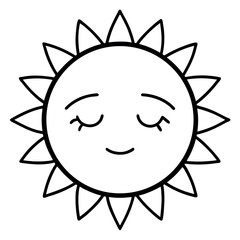 Sleepy sun with soft expression and closed eyes Line Art Vector illustration