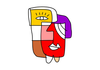 modern cubist abstract illustration of a human face, composed of bold lines, colorful blocks