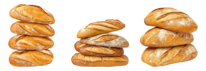 Freshly Baked Bread Loaves Stacked on Transparent Background