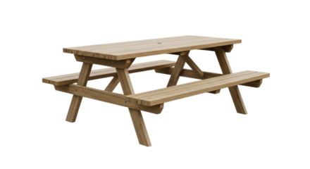 Wooden picnic table designed for outdoor gatherings and leisure activities cutout, isolated, png, transparent, white background