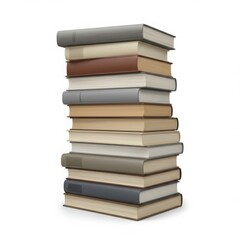 Stack of assorted hardcover books in neutral tones