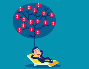 Relaxation. Businessman to rest under the money tree