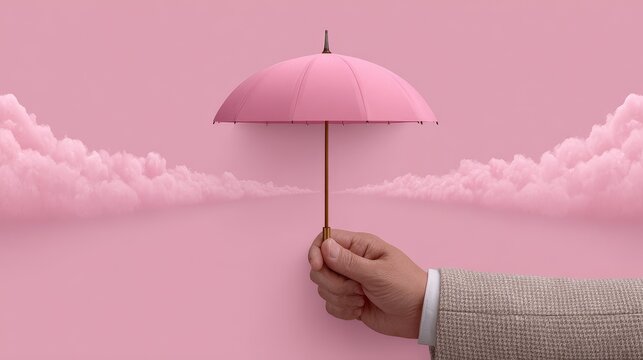 Creative perspective of a hand holding an umbrella for protection against raining skies artistic environment unique viewpoint - Powered by Adobe