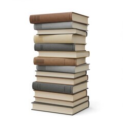 Tall stack of hardcover books in neutral colors library
