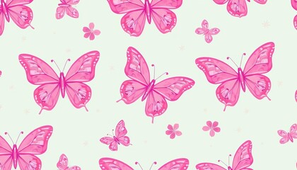 Seamless pastel pink butterfly vector pattern; repeating tile, cute wallpaper, magical spring, horizontal background illustration, wallpaper, colorful