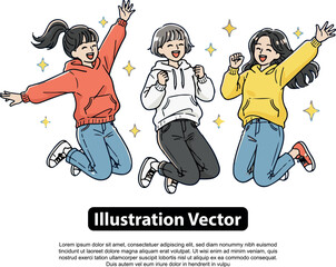 Enthusiastic Girls Jumping with Joy A Vibrant Vector Illustration of Friendship and Celebration