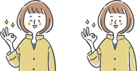OKサインをする女性　上半身　ベクター
