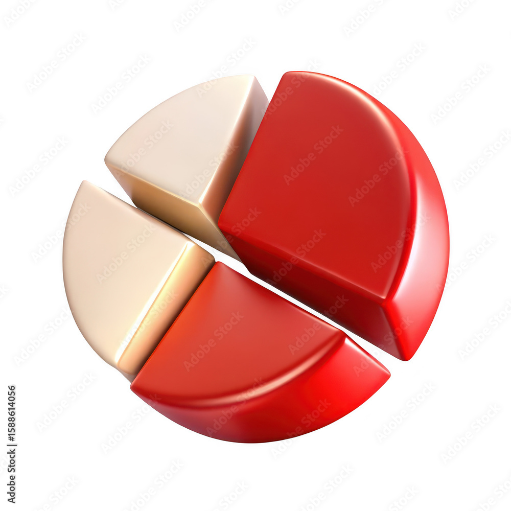 Poster three dimensional pie chart segments representing data distribution and analysis isolated on transpa