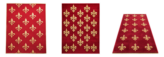 Obraz premium Isolated Elegant Red Carpet with Gold Pattern on Transparent Background