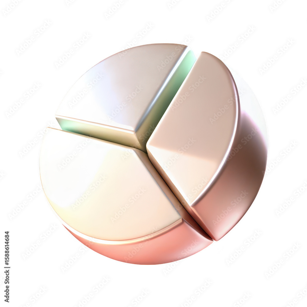 Poster three dimensional metallic sphere divided into four equal segments isolated on transparent backgroun