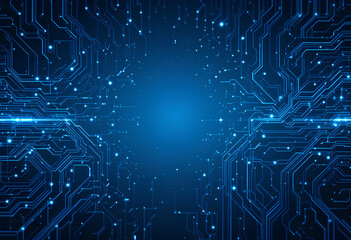Glowing Circuitboard Lines and AI Signals in a Dark Blue Technology Background

