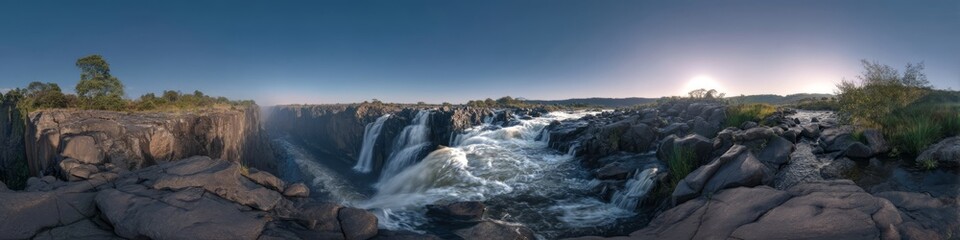 Obraz premium Panoramic waterfall adventure victoria falls hdr 360 degrees nature environment scenic view