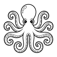 A black and white octopus illustration line art of a coloring page  © siful art