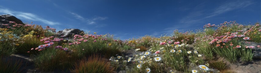 Obraz premium Panoramic view of vibrant wildflowers in nature 360 degrees hdr landscape hdri environment