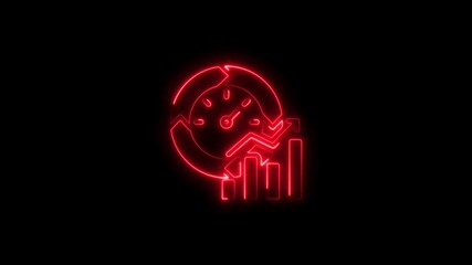 Neon clock and growth charts representing time and business success - Powered by Adobe