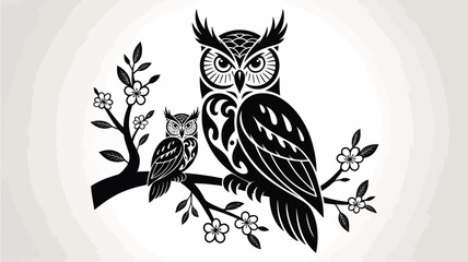 Abstract floral background illustration with bird and owl elements
