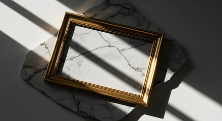 Golden frame casting shadow on clean background